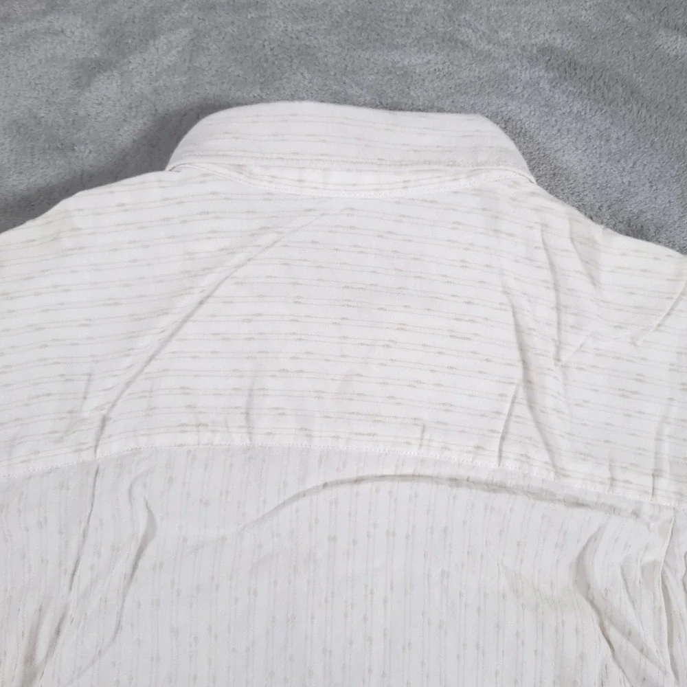 Tommy Bahama Shirt Mens Large White Beige Floral Hawaiian‎ Button Up Embroidered